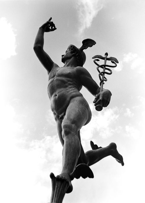 statue of Mercury from below